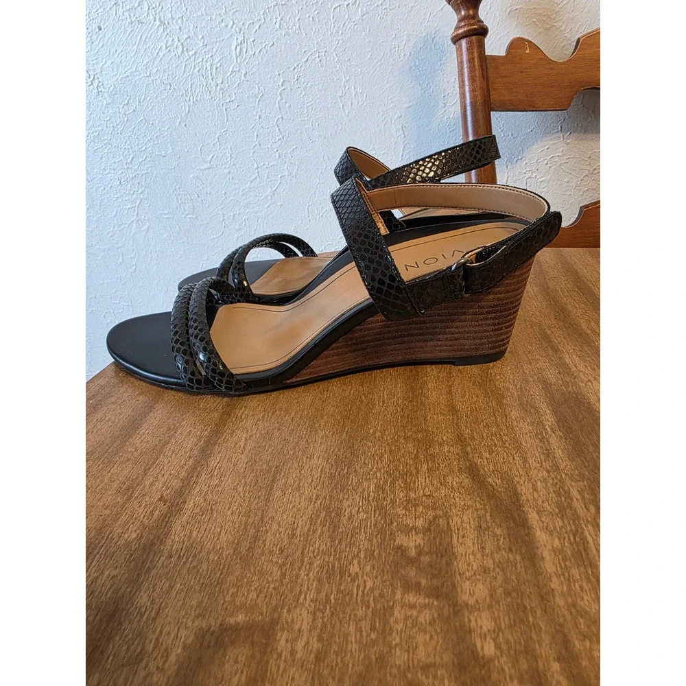 Vionic Emmy Wedge Womens 8 Black Lizard Orthopedic